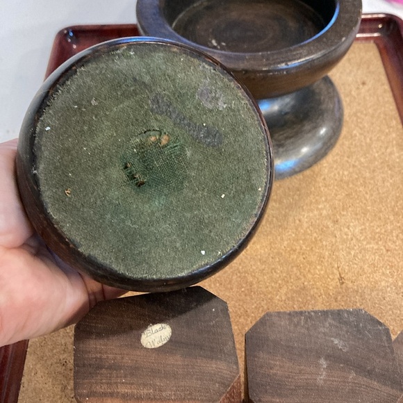 Set/5 Dark Candle Holders 3 Dark Walnut Stacking, 2 Hand Turned Candles decor - Picture 16 of 16